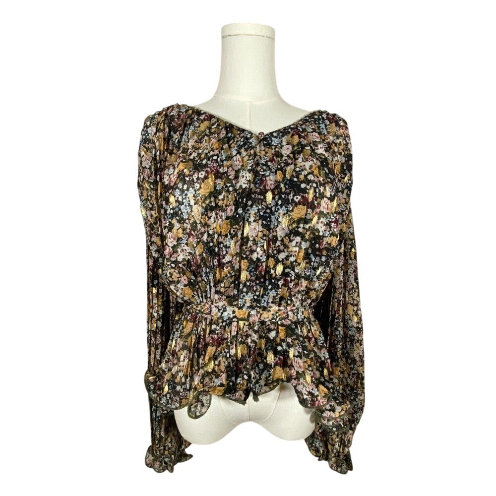 Free the roses Floral Print Women's Top balloon sleeve size medium with tie